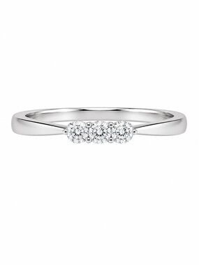 10K White Gold Natural Diamond Three Stone Anniversary Ring Womens Estate Size 4